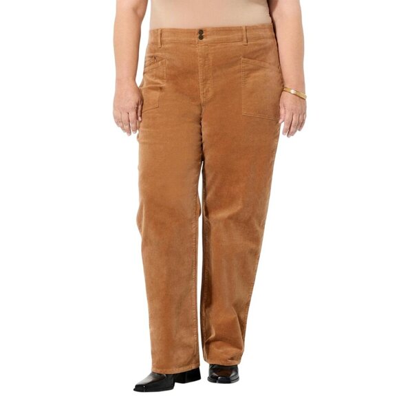 TWRHLL by Christie Brinkley Corduroy Cargo Pant Plus Size 18W Latte Neutral NEW - Picture 1 of 9